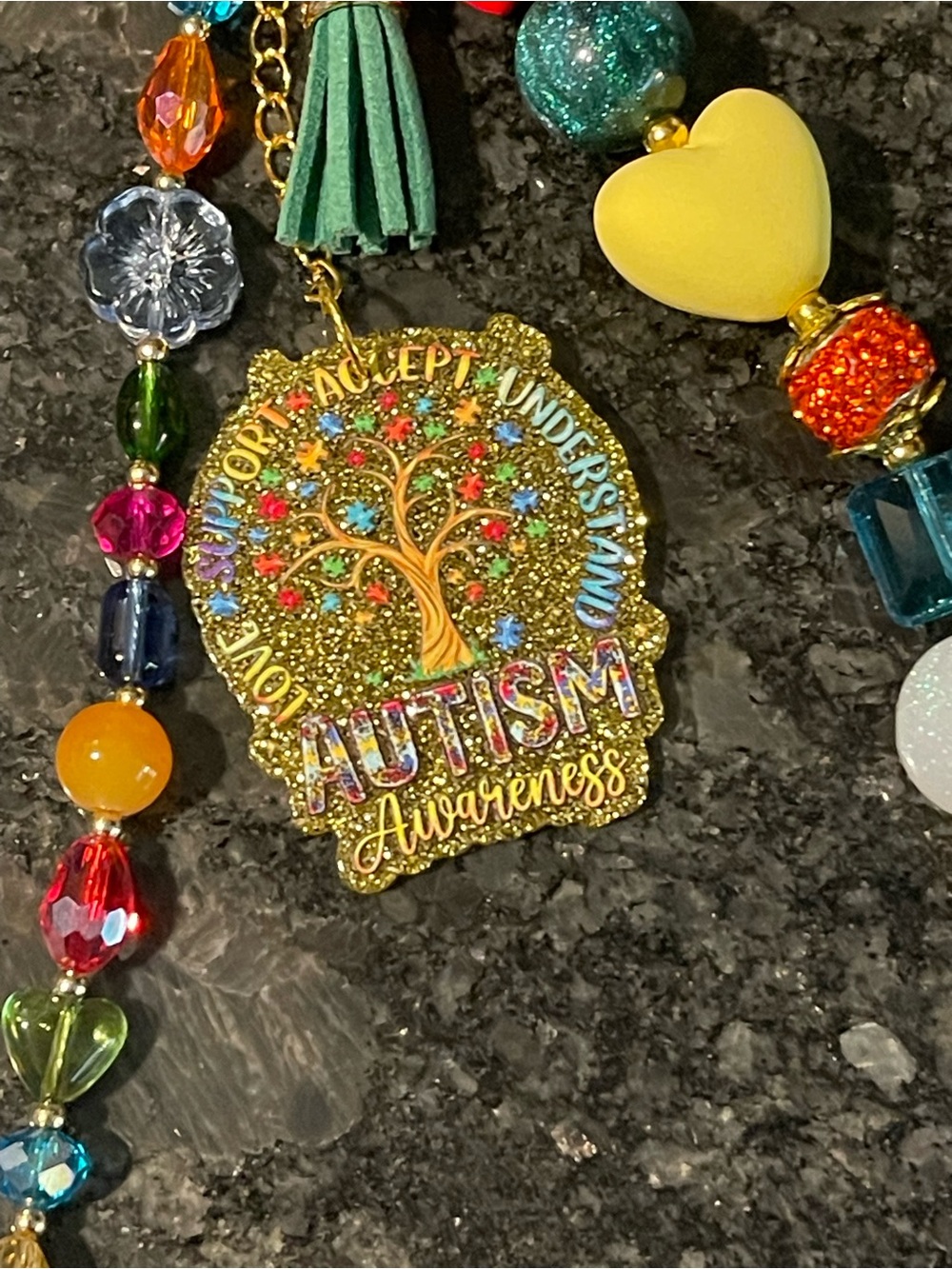 HANDCRAFTED Autism Awareness "Junk Style" Beaded Bag Charm & Keychain